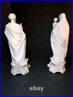 Antique Mauger et Fils French Bisque Porcelain Statues Mary Joseph Pair IHS AM