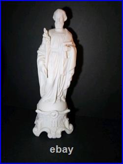 Antique Mauger et Fils French Bisque Porcelain Statues Mary Joseph Pair IHS AM