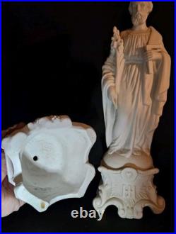Antique Mauger et Fils French Bisque Porcelain Statues Mary Joseph Pair IHS AM