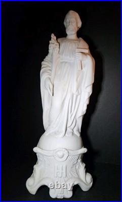 Antique Mauger et Fils French Bisque Porcelain Statues Mary Joseph Pair IHS AM