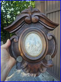 Antique Meerschaum Adoration sheperds bas relief glass wood religious frame