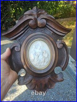 Antique Meerschaum Adoration sheperds bas relief glass wood religious frame