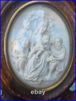 Antique Meerschaum Adoration sheperds bas relief glass wood religious frame