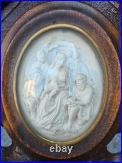 Antique Meerschaum Adoration sheperds bas relief glass wood religious frame