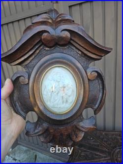 Antique Meerschaum Adoration sheperds bas relief glass wood religious frame