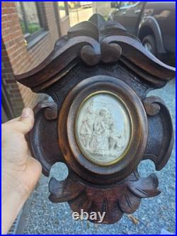 Antique Meerschaum Adoration sheperds bas relief glass wood religious frame
