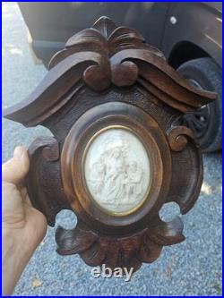 Antique Meerschaum Adoration sheperds bas relief glass wood religious frame