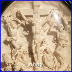 Antique Meerschaum Carved Crucifixion of Christ Original Frame Religious Art