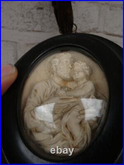 Antique Meerschaum Saint joseph jesus napoleon III wall plaque religious