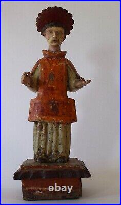 Antique Mexican Religious Wood Carved Hand Painted Statue Santos Carving Large