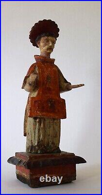 Antique Mexican Religious Wood Carved Hand Painted Statue Santos Carving Large
