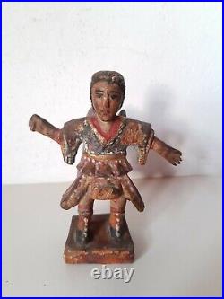 Antique Mexican Santo St Michael Arch Angel Painted Carved Wooden Religious