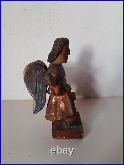 Antique Mexican Santo St Michael Arch Angel Painted Carved Wooden Religious