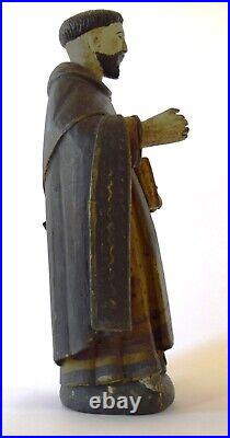 Antique Mexico Religious Wood Carved Statue Santos sculpture Holy Monk