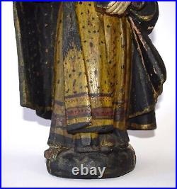 Antique Mexico Religious Wood Carved Statue Santos sculpture Holy Monk