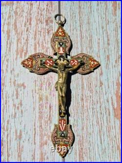 Antique Micro Mosaic Crucifix Italian Style Catholic Wall Cross 6.1 Religious