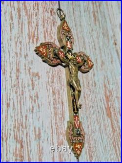 Antique Micro Mosaic Crucifix Italian Style Catholic Wall Cross 6.1 Religious