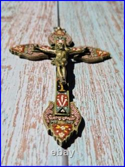 Antique Micro Mosaic Crucifix Italian Style Catholic Wall Cross 6.1 Religious