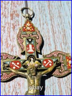 Antique Micro Mosaic Crucifix Italian Style Catholic Wall Cross 6.1 Religious