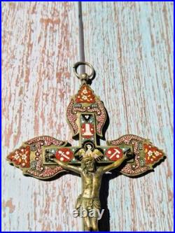 Antique Micro Mosaic Crucifix Italian Style Catholic Wall Cross 6.1 Religious