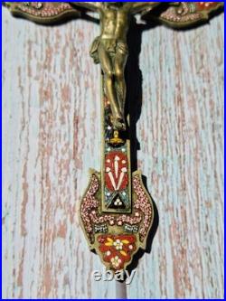 Antique Micro Mosaic Crucifix Italian Style Catholic Wall Cross 6.1 Religious
