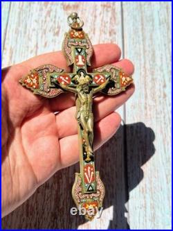 Antique Micro Mosaic Crucifix Italian Style Catholic Wall Cross 6.1 Religious