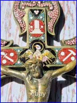 Antique Micro Mosaic Crucifix Italian Style Catholic Wall Cross 6.1 Religious