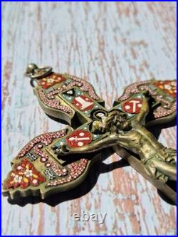 Antique Micro Mosaic Crucifix Italian Style Catholic Wall Cross 6.1 Religious