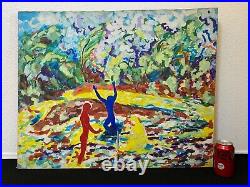 Antique Mid Century Modern Abstract Surrealist Fauve Oil Painting Massey