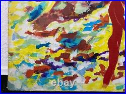 Antique Mid Century Modern Abstract Surrealist Fauve Oil Painting Massey