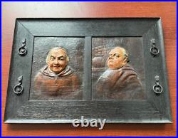 Antique Monk Framed Picture Religious Paper Mache Christian Folk Art