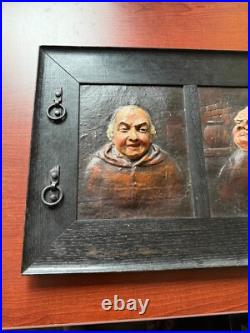 Antique Monk Framed Picture Religious Paper Mache Christian Folk Art