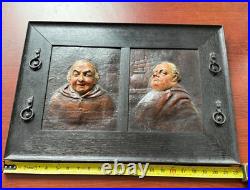 Antique Monk Framed Picture Religious Paper Mache Christian Folk Art