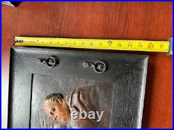 Antique Monk Framed Picture Religious Paper Mache Christian Folk Art
