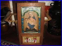 Antique Mother Mary & Jesus Shadowbox Religious Shrine-Wood & Glass-Front Opens