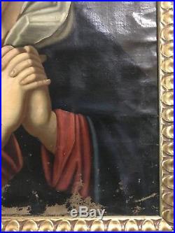 Antique Mother Mary Oil painting On Canvas extremely old framed religious large