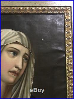 Antique Mother Mary Oil painting On Canvas extremely old framed religious large