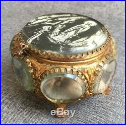 Antique Napoleon III french jewelry box brass repousse 19th century religious