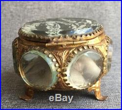 Antique Napoleon III french jewelry box brass repousse 19th century religious