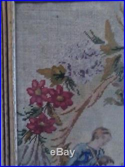Antique Needlepoint Tapestry Religious Holy Family Nativity Scene Framed 26x21