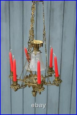 Antique Neo-Gothic Church Religious bronze French chandelier candleholder 1920