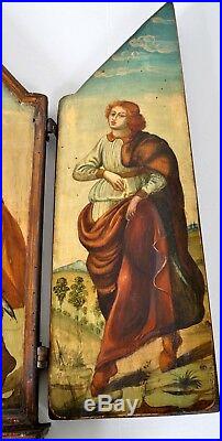 Antique Netherlandish 16th century Old Master Religious triptych painting 1600