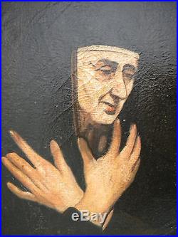Antique Nun Portrait Oil on Canvas (circa 1650)