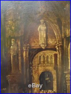 Antique OLD MASTER Cathedral Interior Oil Painting For Restoration 1800's