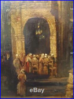 Antique OLD MASTER Cathedral Interior Oil Painting For Restoration 1800's