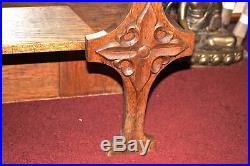 Antique Oak Wood Wall Mounted Shelf Mirror-Religious Crosses-LARGE-Detailed