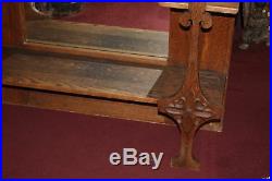 Antique Oak Wood Wall Mounted Shelf Mirror-Religious Crosses-LARGE-Detailed