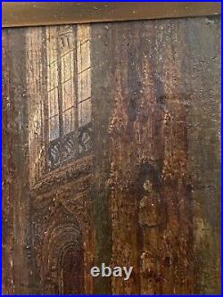 Antique Oil Canvas Painting Church Interior 19th Century in Antique Gilt Frame