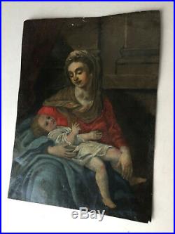 Antique Oil Copper painting 17th century Portrait Madonna and child SASSOFERRATO