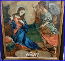 Antique Oil Painting 18th Century Portuguese School Annunciation To Or Lady